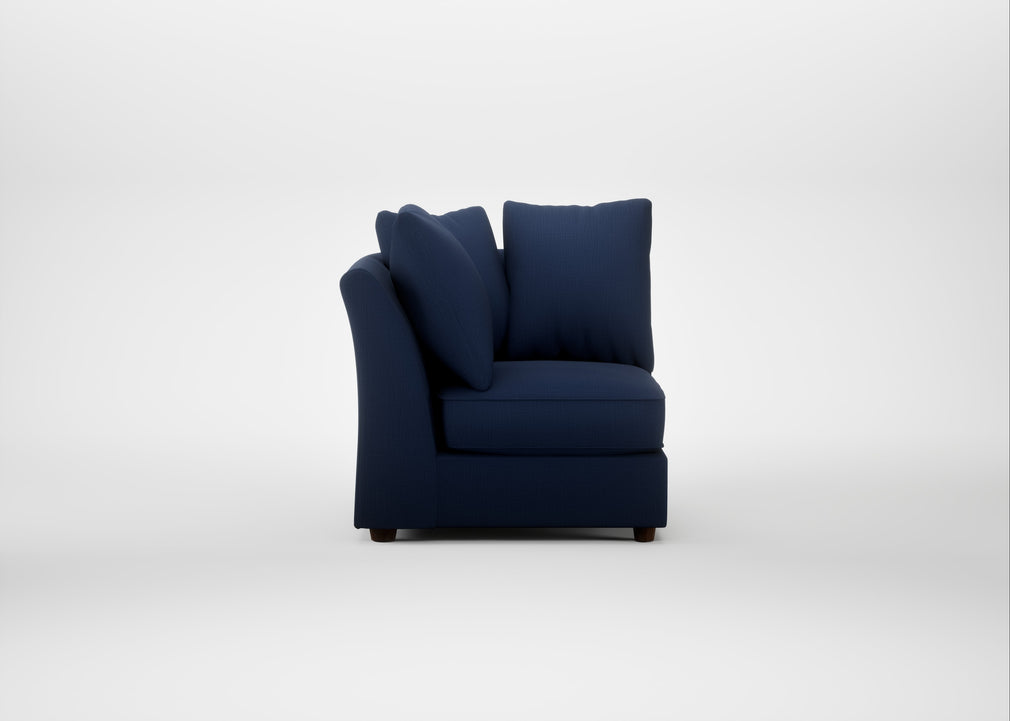 Tailor Curved Left Hand Facing Corner Unit Smart Cotton Linen Indigo / Walnut Stained