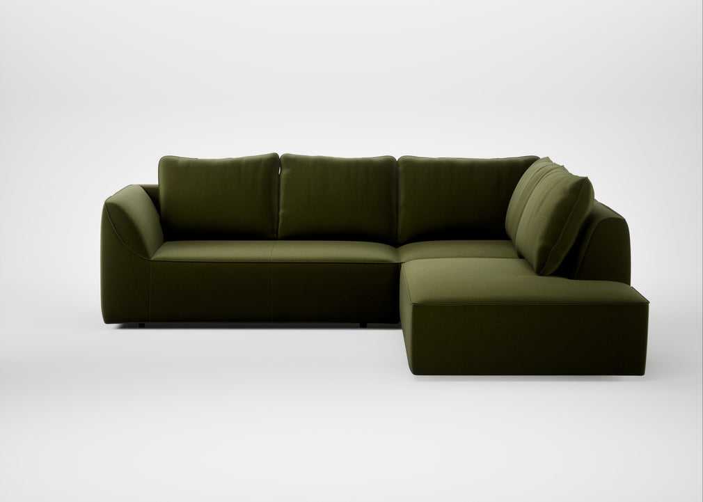 Morven Right Hand Facing Large Corner Sofa Cotton Velvet Evergreen
