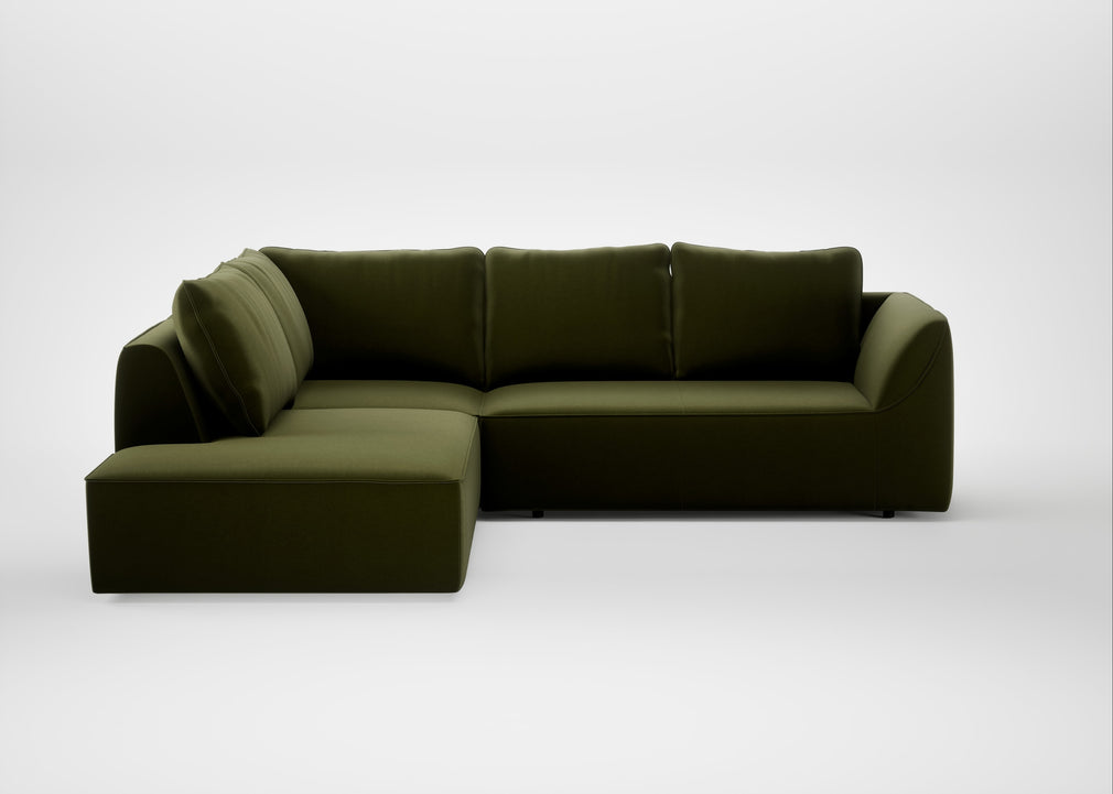 Morven Left Hand Facing Large Corner Sofa Cotton Velvet Evergreen