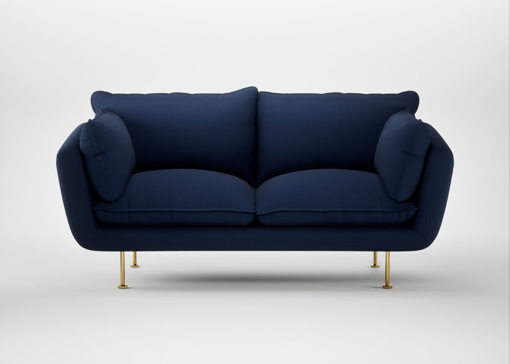 Allora 2 Seater Sofa Smart Cotton Linen Indigo / Brass