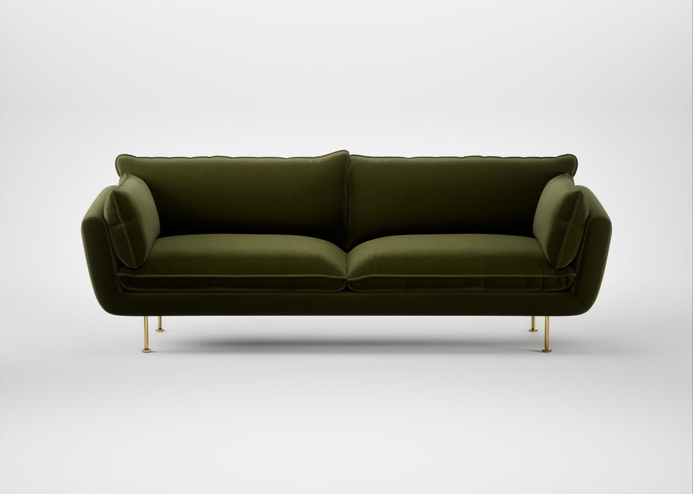 Allora 4 Seater Sofa Cotton Velvet Evergreen / Brass