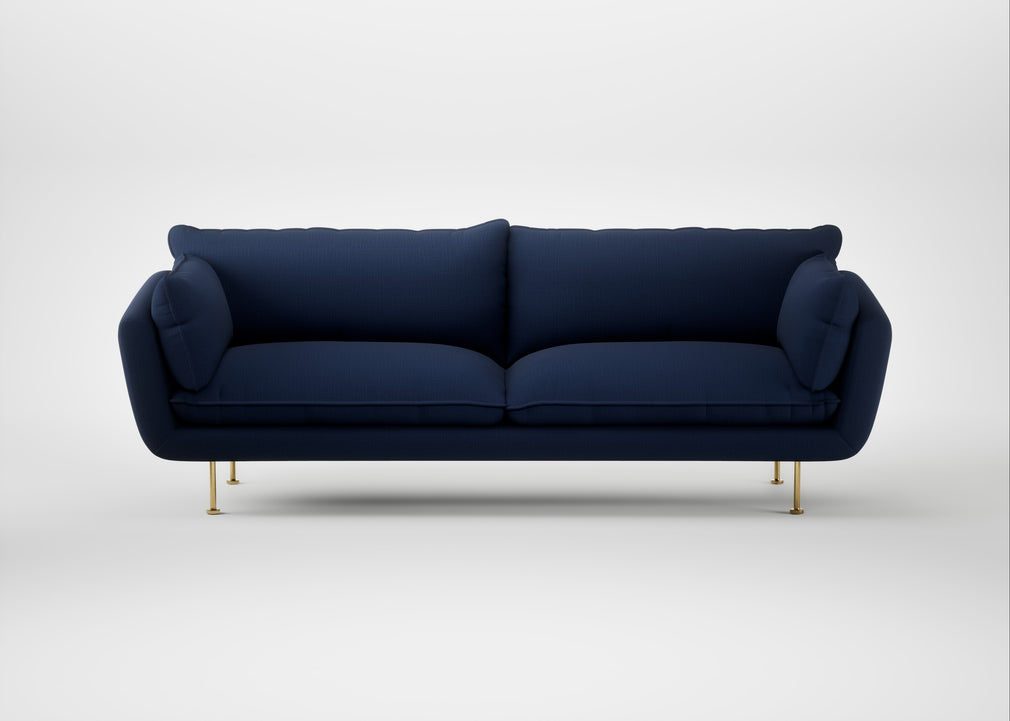 Allora 4 Seater Sofa Smart Cotton Linen Indigo / Brass
