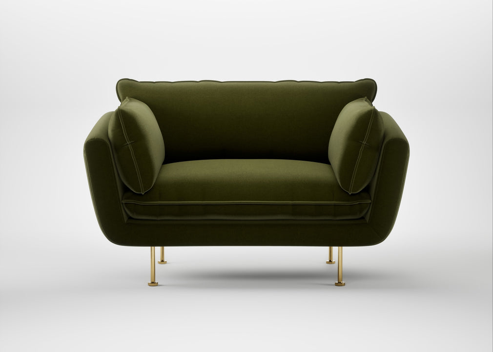 Allora Loveseat Cotton Velvet Evergreen / Brass