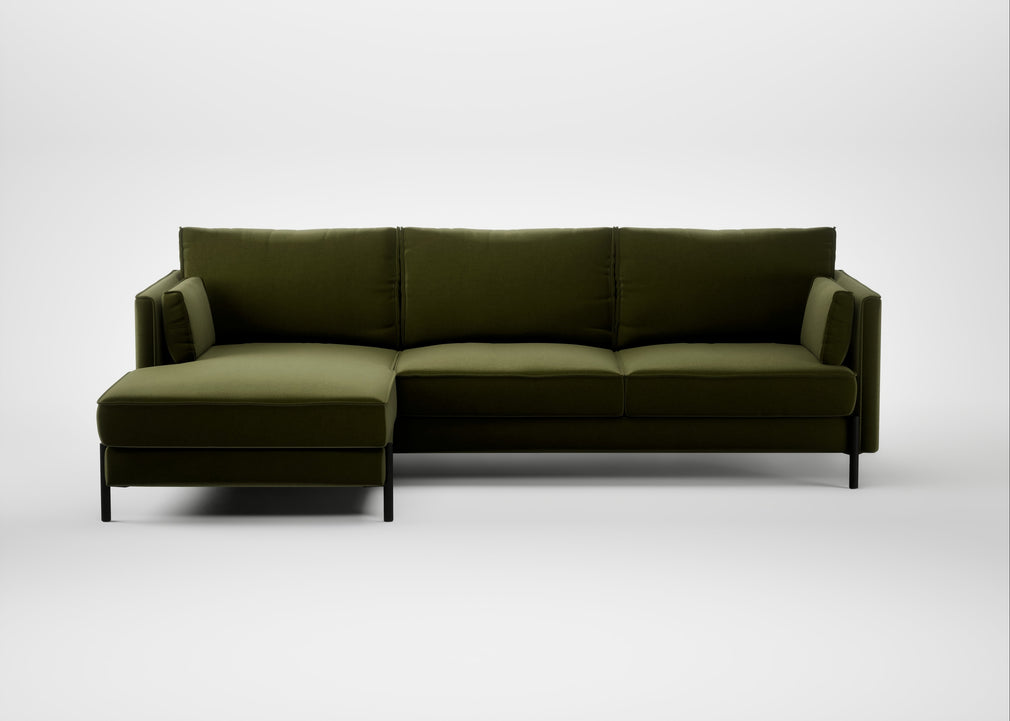 Tortona Left Hand Facing Corner Chaise Cotton Velvet Evergreen