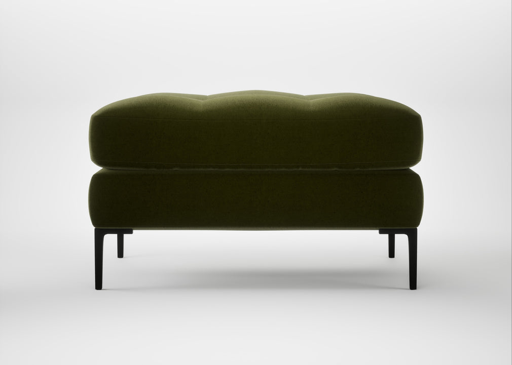 Eton Footstool Cotton Velvet Evergreen / Black