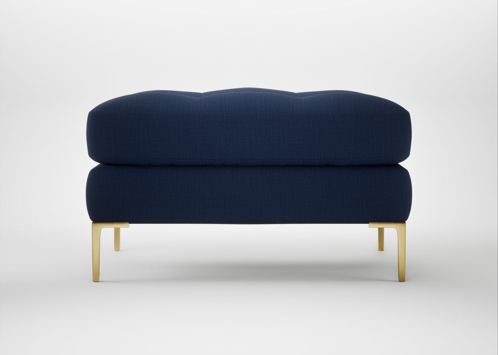 Eton Footstool Smart Cotton Linen Celestial / Brass