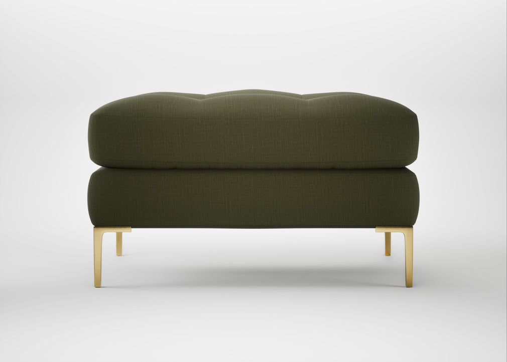 Eton Footstool Smart Cotton Linen Indigo / Brass