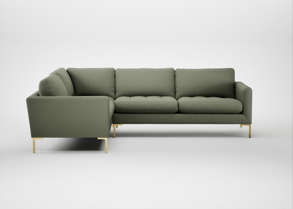 Eton Left Hand Facing Corner Sofa Capelo Linen-Cotton Sage / Brass