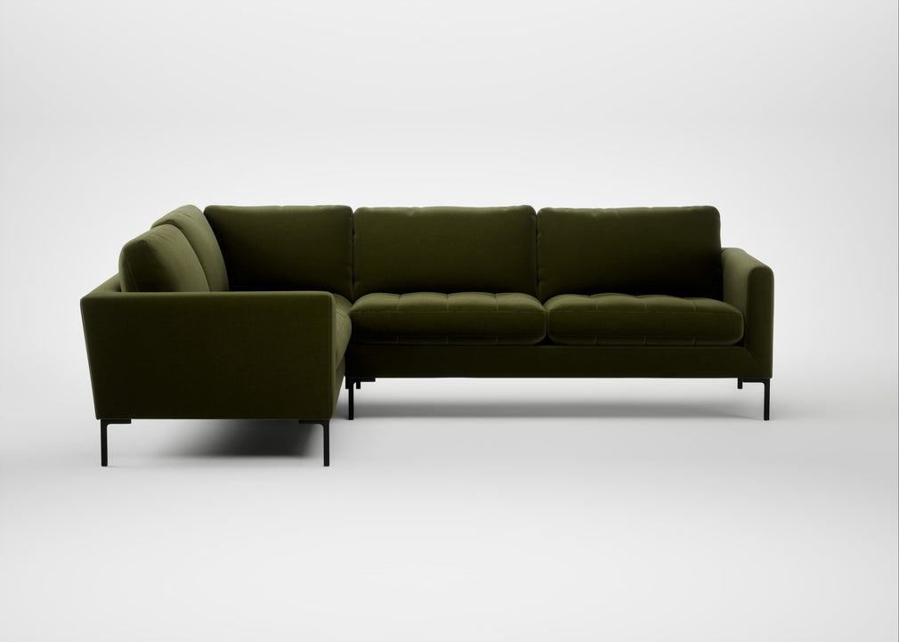 Eton Left Hand Facing Corner Sofa Cotton Velvet Evergreen / Black