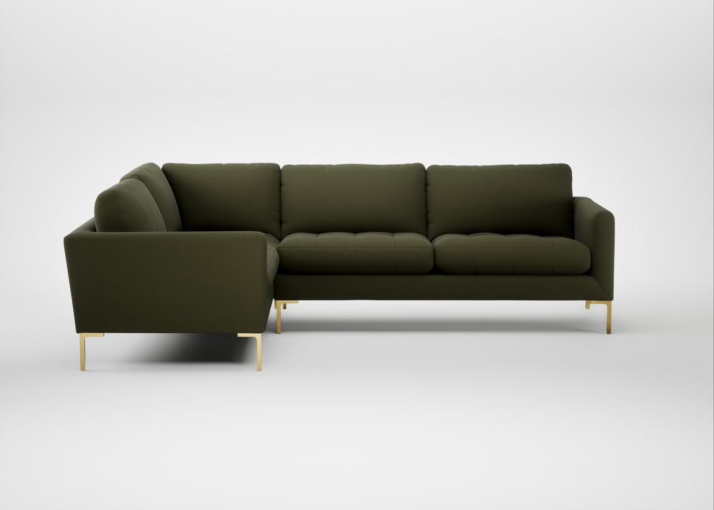 Eton Left Hand Facing Corner Sofa Smart Cotton Linen Indigo / Brass