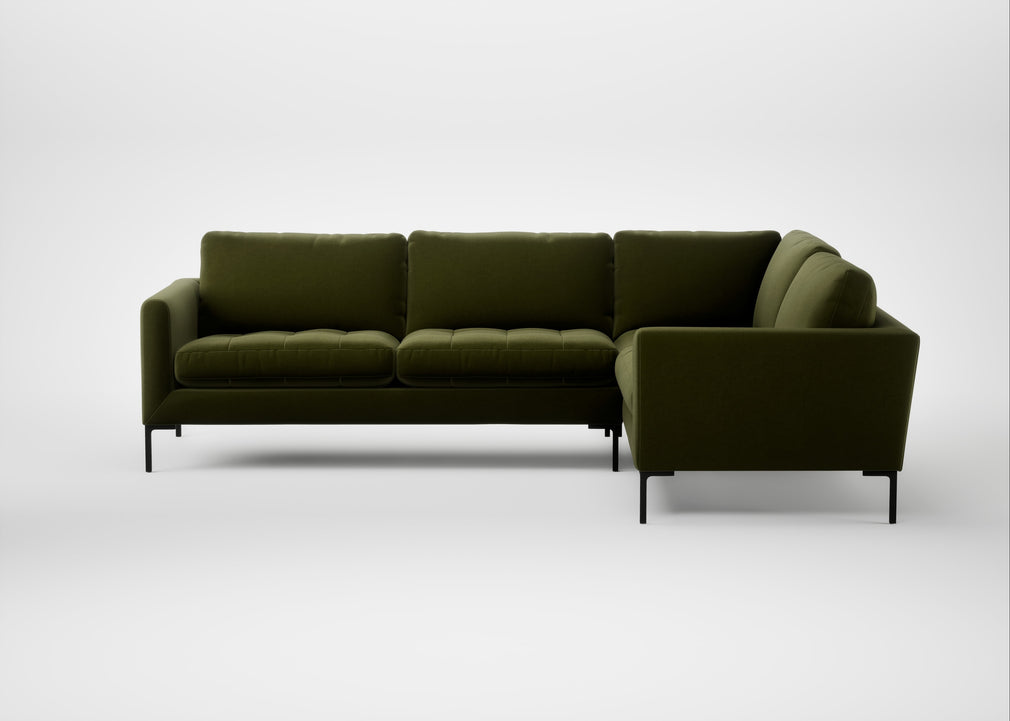 Eton Right Hand Facing Corner Sofa Cotton Velvet Evergreen / Black