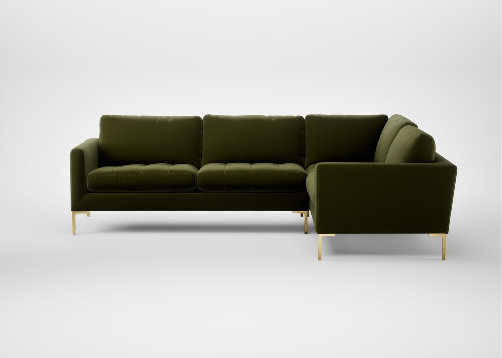 Eton Right Hand Facing Corner Sofa Cotton Velvet Evergreen / Brass