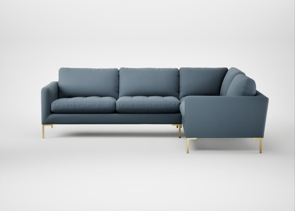 Eton Right Hand Facing Corner Sofa Smart Cotton Linen Celestial / Brass