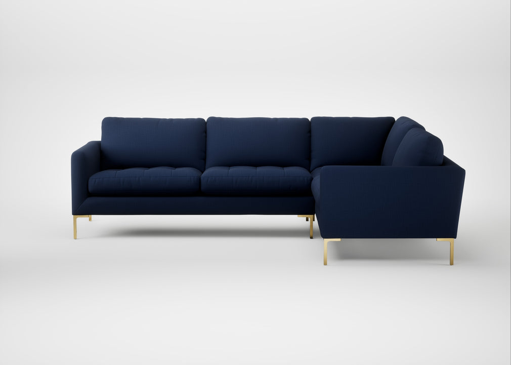 Eton Right Hand Facing Corner Sofa Smart Cotton Linen Indigo / Brass