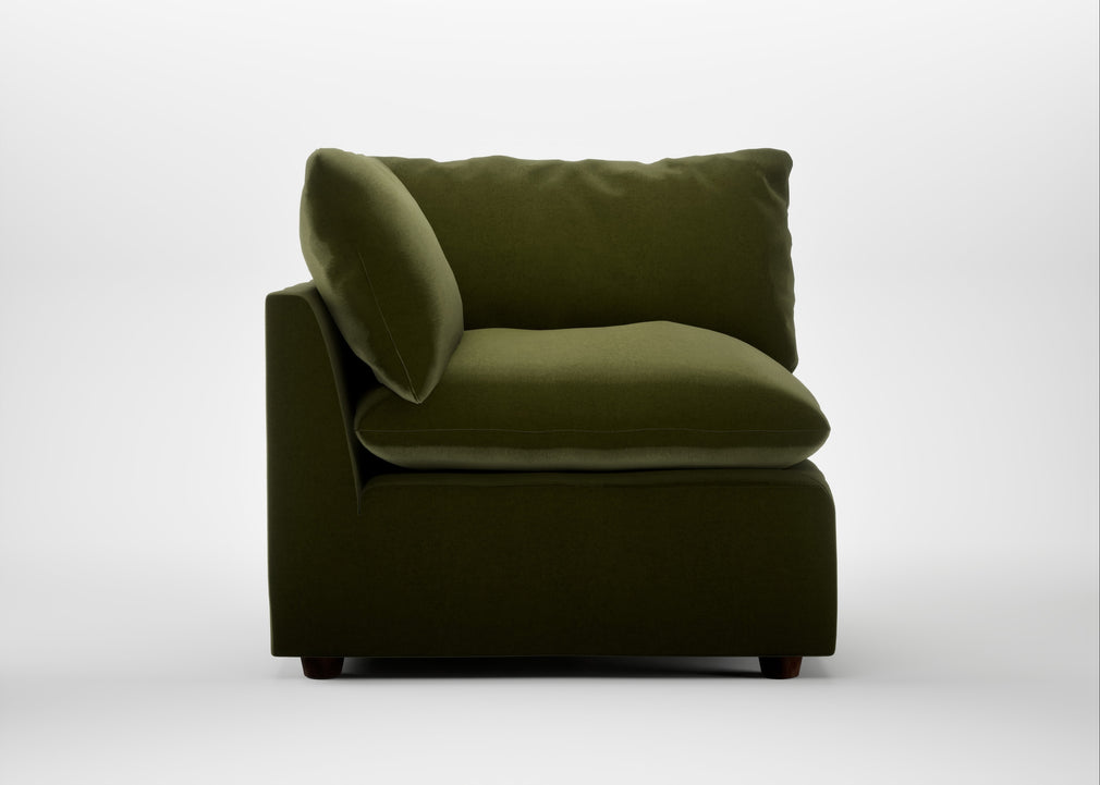 Astrid Corner Unit Cotton Velvet Evergreen / Walnut Stained Beech