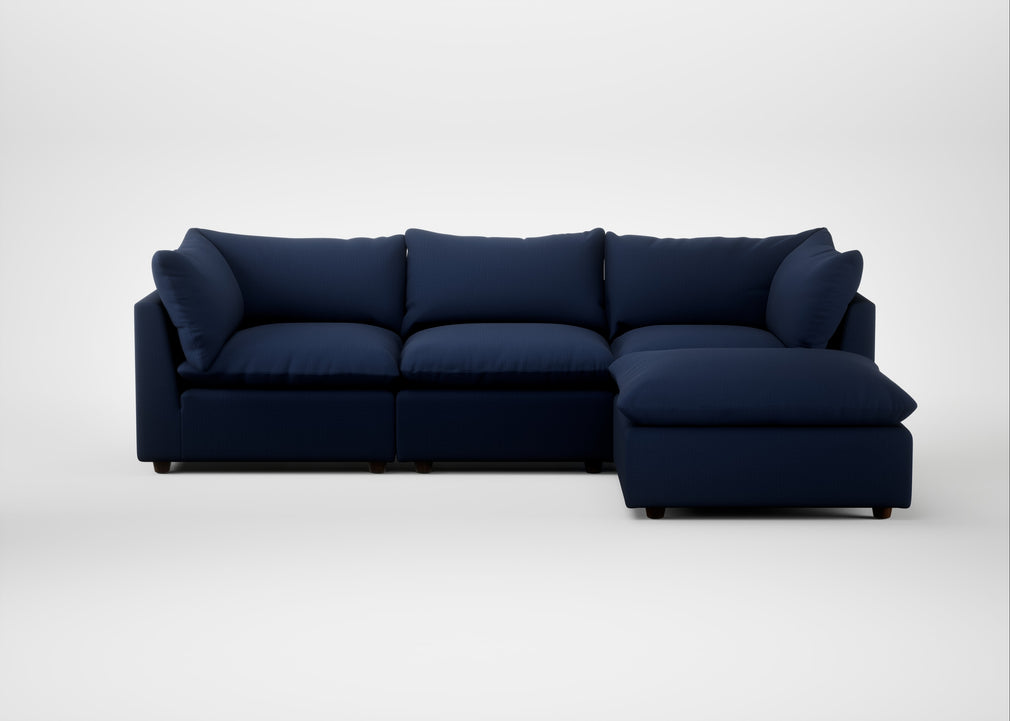 Astrid Right Hand Facing Corner Chaise Sofa Smart Cotton Linen Indigo / Walnut Stained Beech
