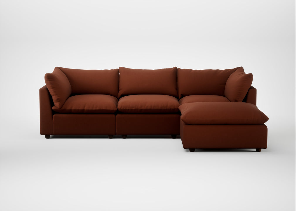 Astrid Right Hand Facing Corner Chaise Sofa Smart Cotton Linen Rust / Walnut Stained Beech