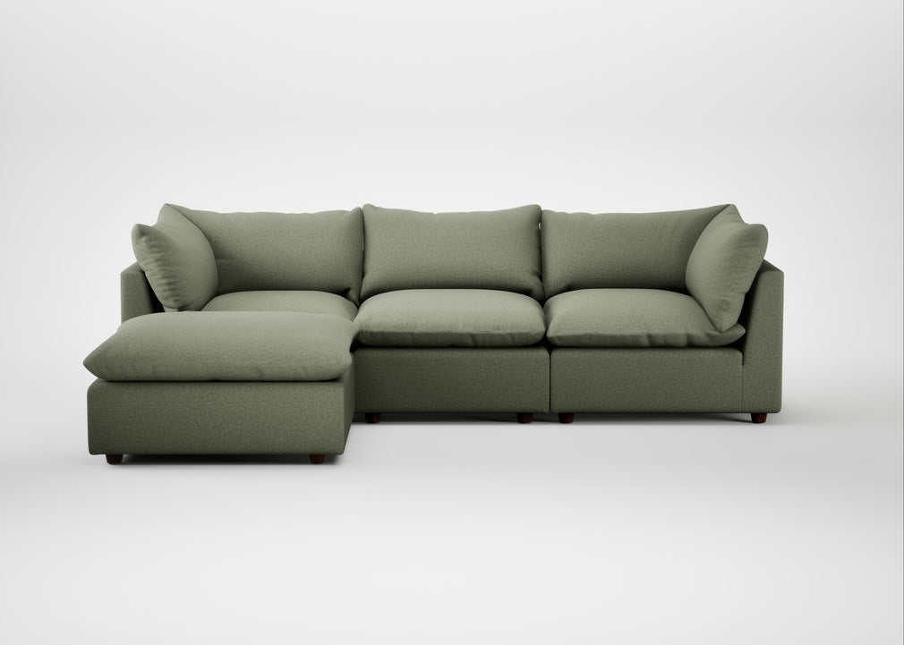 Astrid Left Hand Facing Corner Chaise Sofa Capelo Linen-Cotton Sage / Walnut Stained Beech