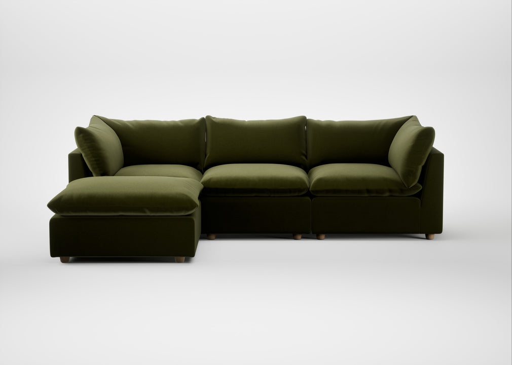 Astrid Left Hand Facing Corner Chaise Sofa Cotton Velvet Evergreen / Natural Beech