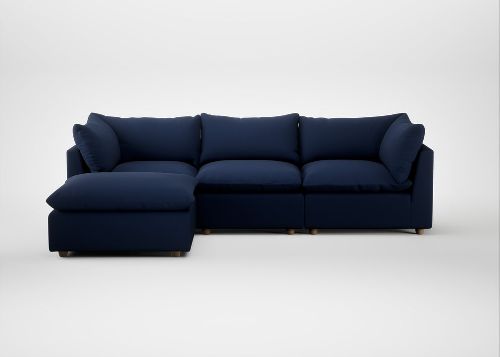 Astrid Left Hand Facing Corner Chaise Sofa Smart Cotton Linen Indigo / Natural Beech