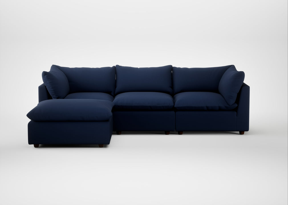 Astrid Left Hand Facing Corner Chaise Sofa Smart Cotton Linen Indigo / Walnut Stained Beech