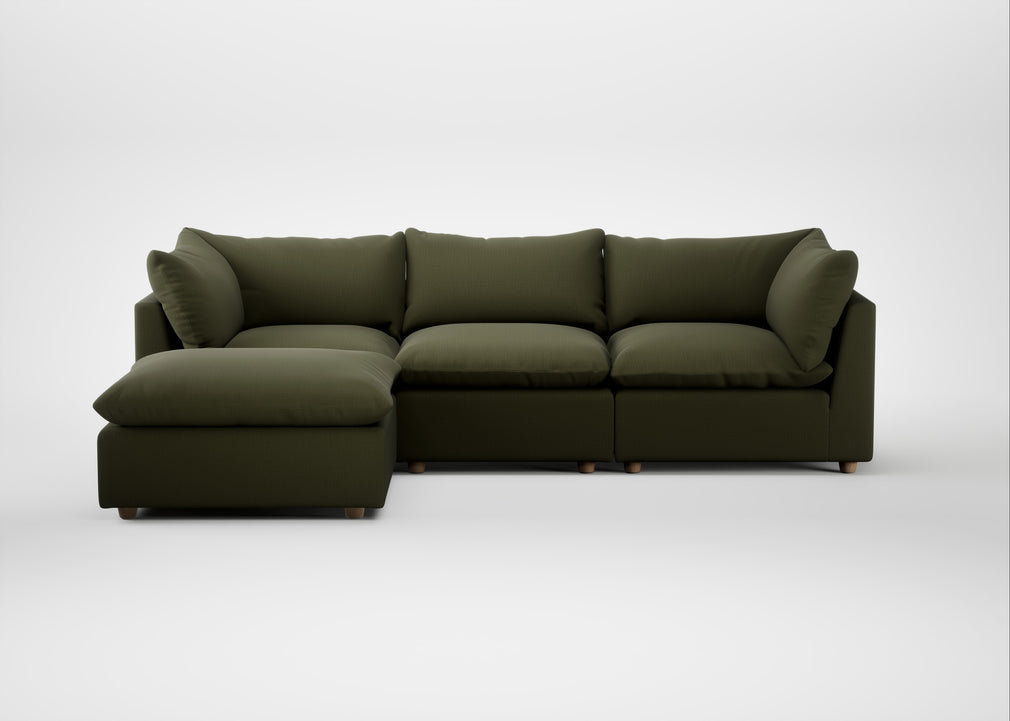 Astrid Left Hand Facing Corner Chaise Sofa Smart Cotton Linen Myrtle / Natural Beech