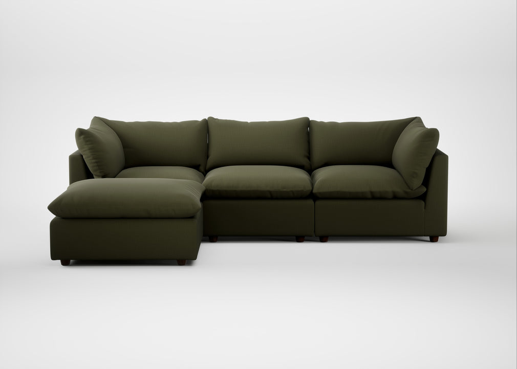 Astrid Left Hand Facing Corner Chaise Sofa Smart Cotton Linen Myrtle / Walnut Stained Beech