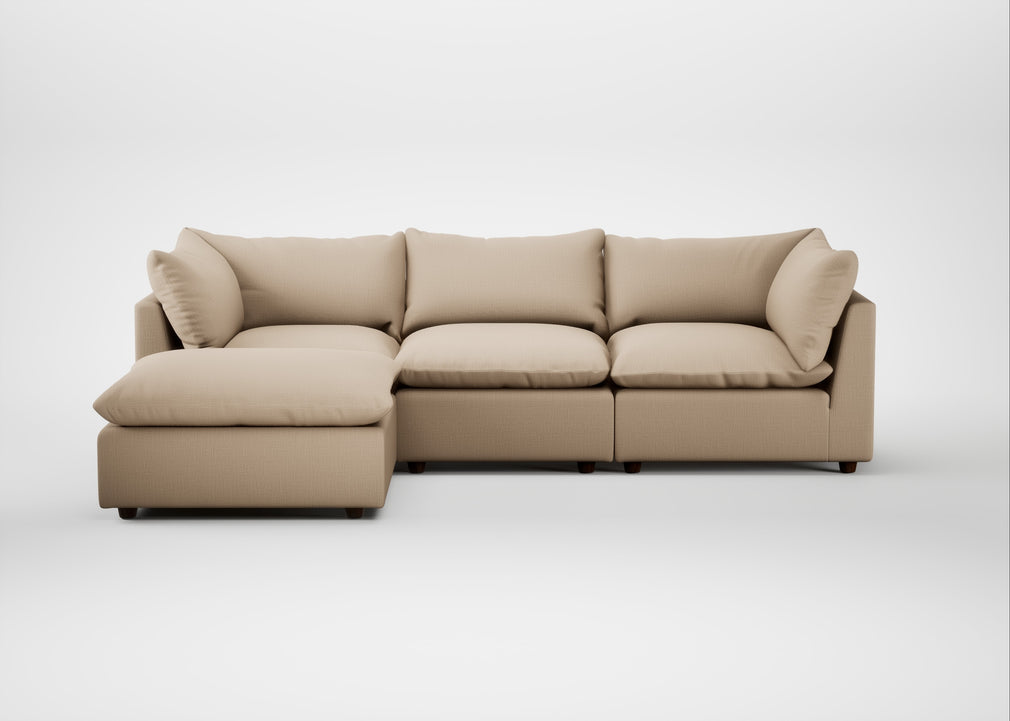 Astrid Left Hand Facing Corner Chaise Sofa Smart Cotton Linen Rice / Walnut Stained Beech