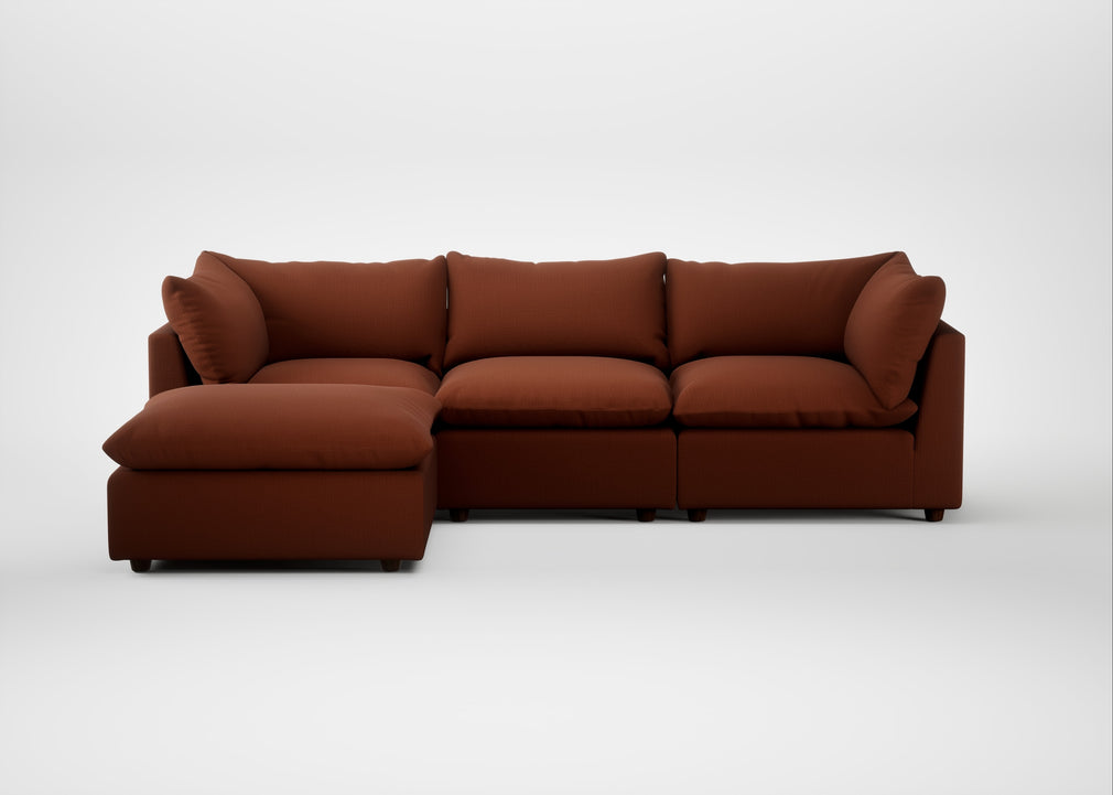 Astrid Left Hand Facing Corner Chaise Sofa Smart Cotton Linen Rust / Walnut Stained Beech