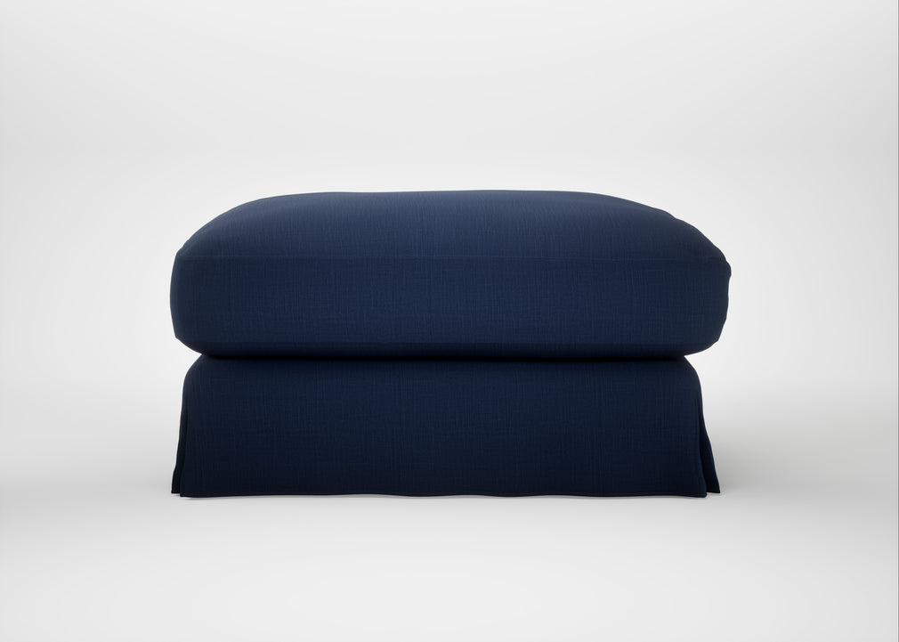 Tailor Loose Cover Square Footstool Smart Cotton Linen Indigo
