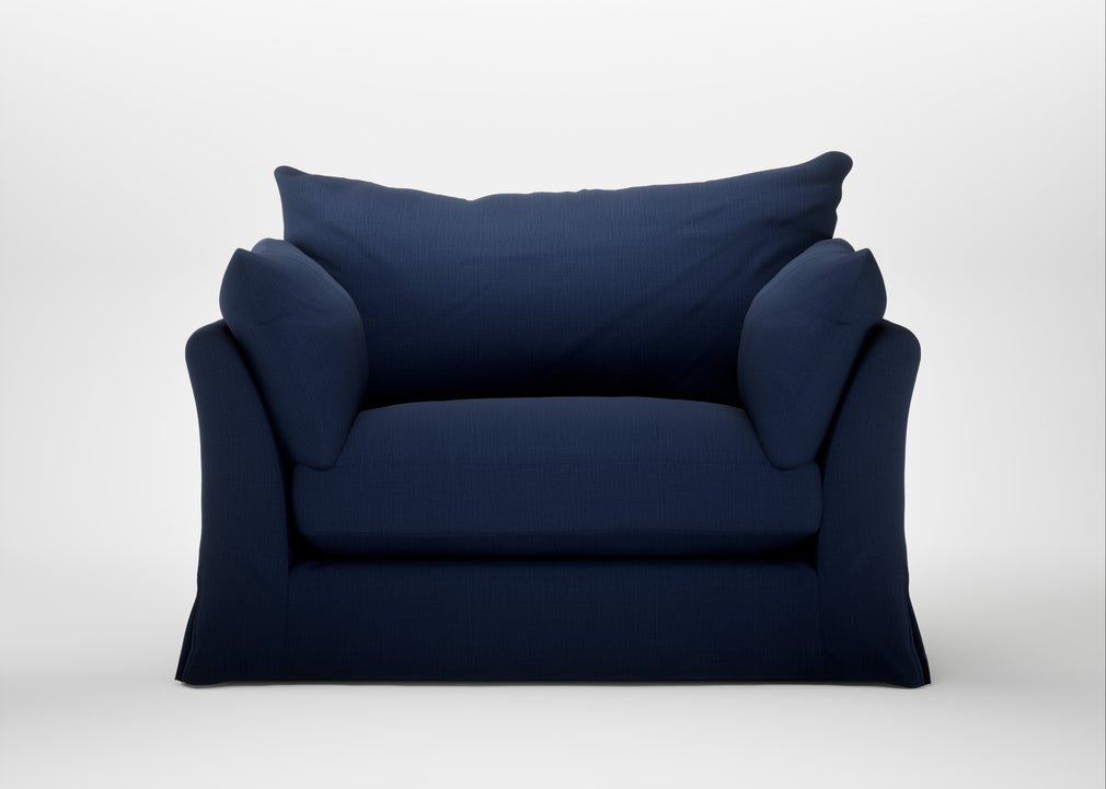 Tailor Loose Cover Loveseat Smart Cotton Linen Indigo