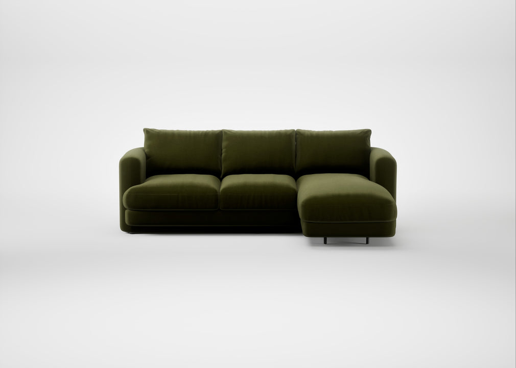 Rafi Right Hand Facing Chaise Sofa Cotton Velvet Evergreen
