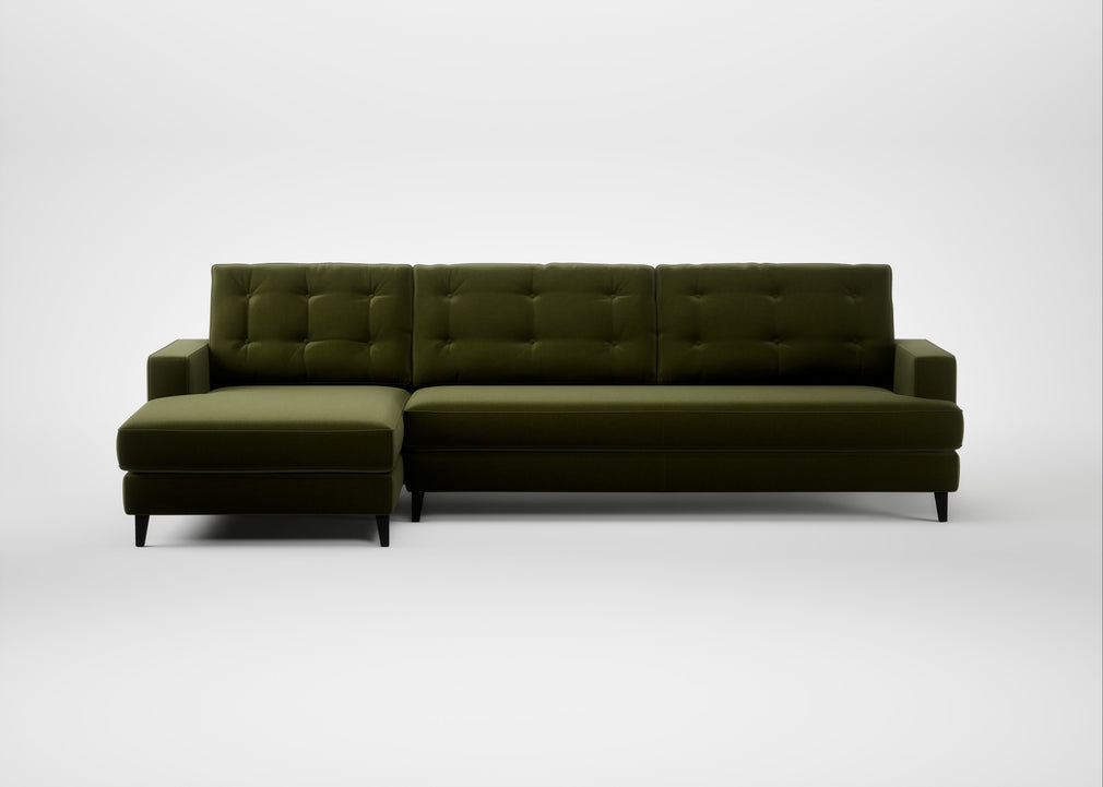 Mistral Left Hand Facing Chaise Sofa Cotton Velvet Evergreen / Black