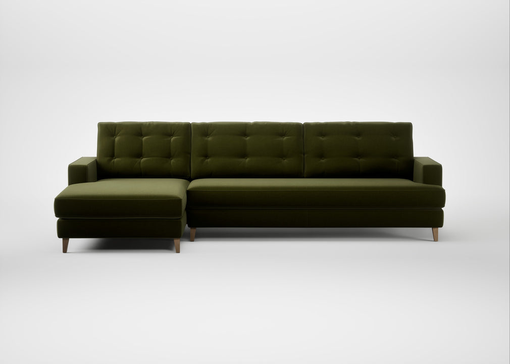 Mistral Left Hand Facing Chaise Sofa Cotton Velvet Evergreen / Natural