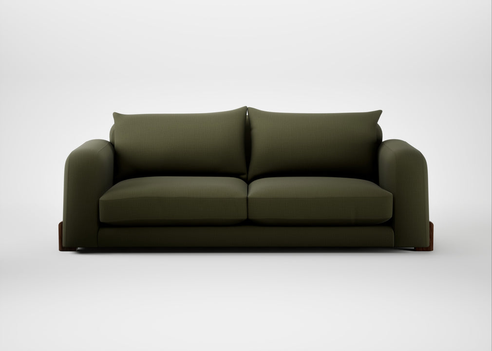 Nuvola 4 Seater Sofa Smart Cotton Linen Myrtle / Walnut Stained