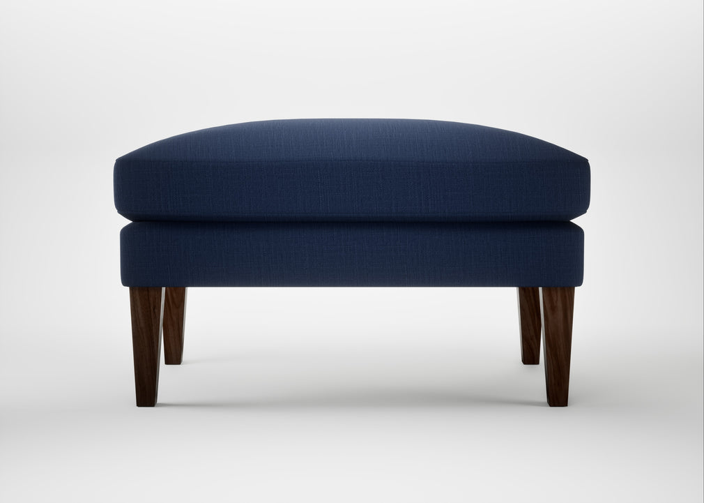 Wallis Ottoman Smart Cotton Linen Indigo / Walnut Stained