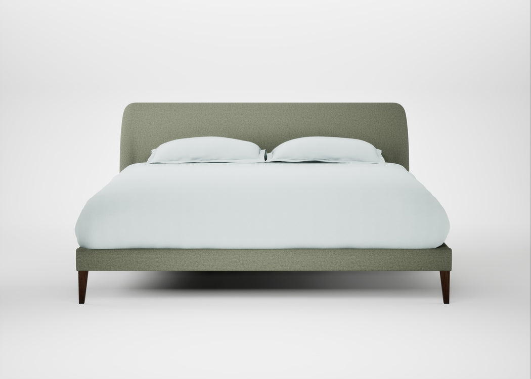Wallis Bed Super King / Capelo Linen-Cotton Sage / Walnut Stained"