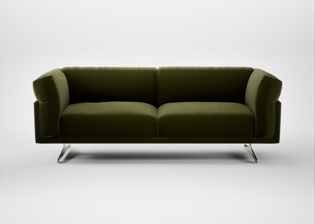 Novara 3 Seater Sofa Cotton Velvet Evergreen / Stainless Steel