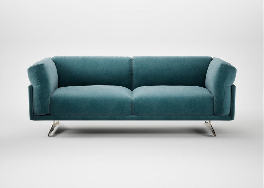 Novara 3 Seater Sofa Smart Luxe Velvet Airforce Blue / Stainless Steel