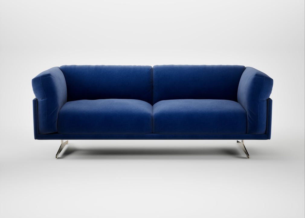 Novara 3 Seater Sofa Smart Luxe Velvet Azure / Stainless Steel