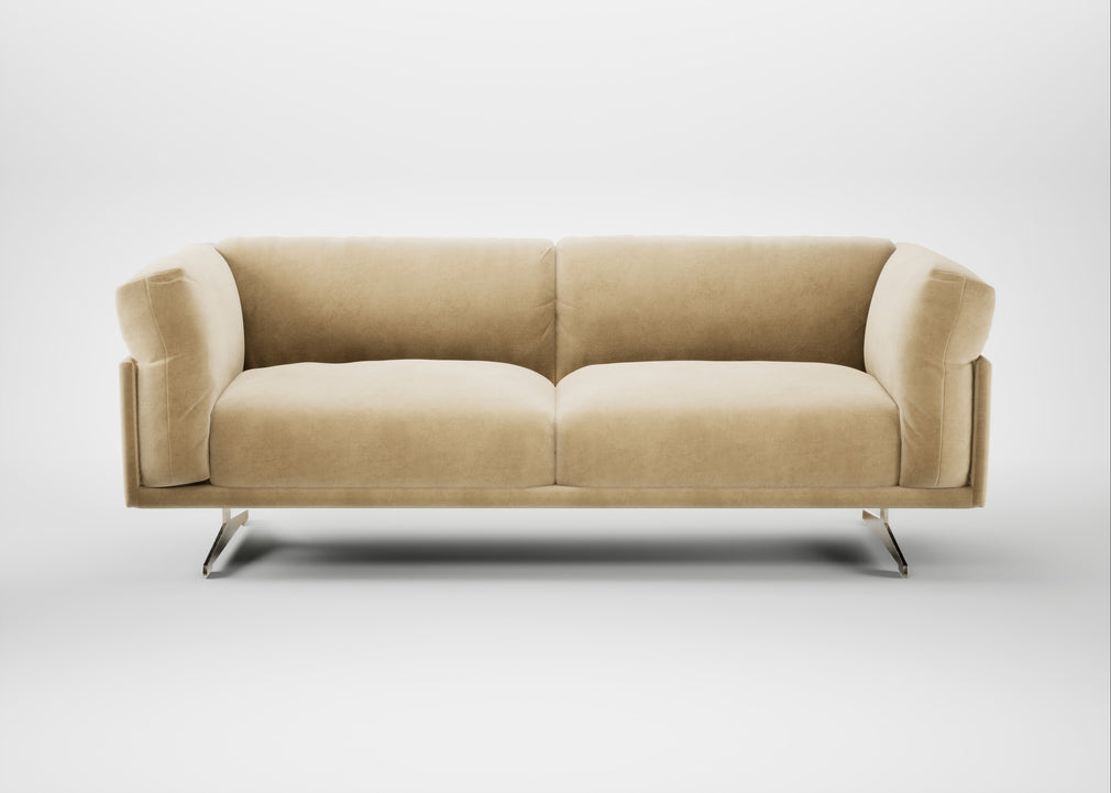 Novara 3 Seater Sofa Smart Luxe Velvet Biscuit / Stainless Steel