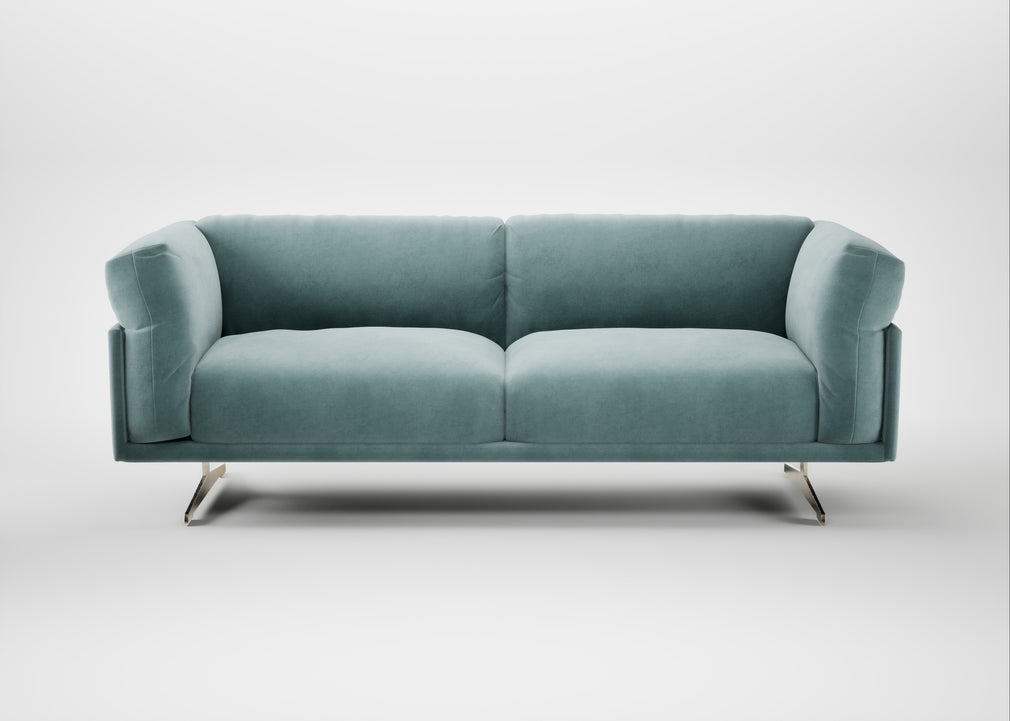 Novara 3 Seater Sofa Smart Luxe Velvet Mineral Blue / Stainless Steel