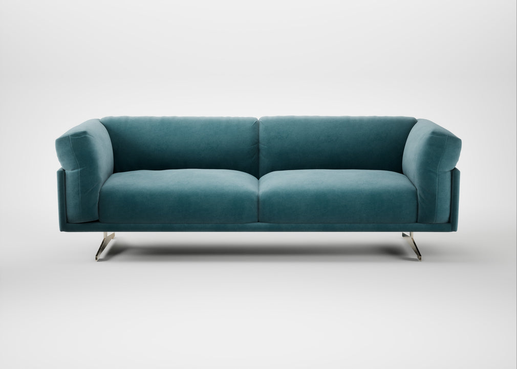Novara 4 Seater Sofa Smart Luxe Velvet Airforce Blue / Stainless Steel