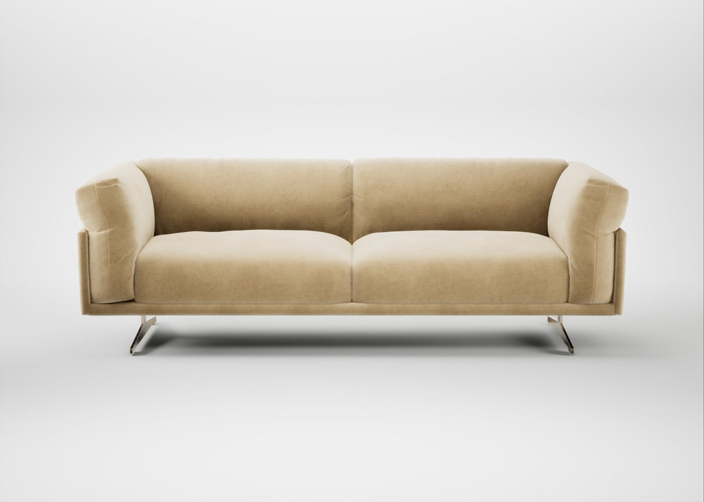 Novara 4 Seater Sofa Smart Luxe Velvet Biscuit / Stainless Steel