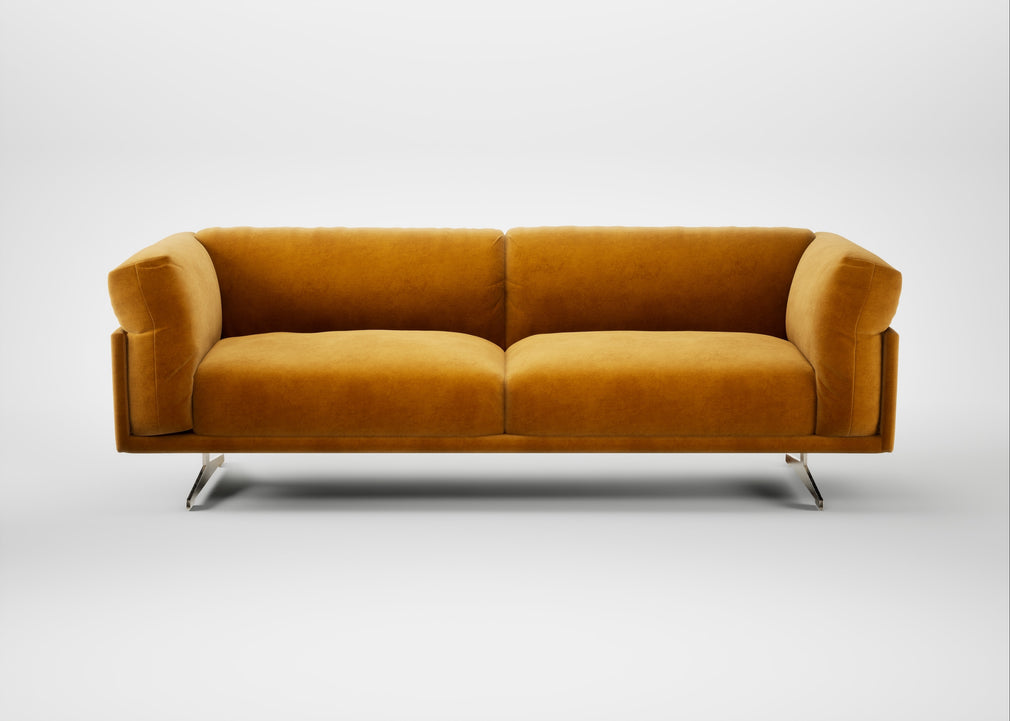 Novara 4 Seater Sofa Smart Luxe Velvet Cognac / Stainless Steel