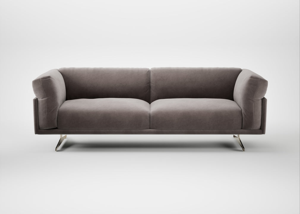 Novara 4 Seater Sofa Smart Luxe Velvet Mushroom / Stainless Steel