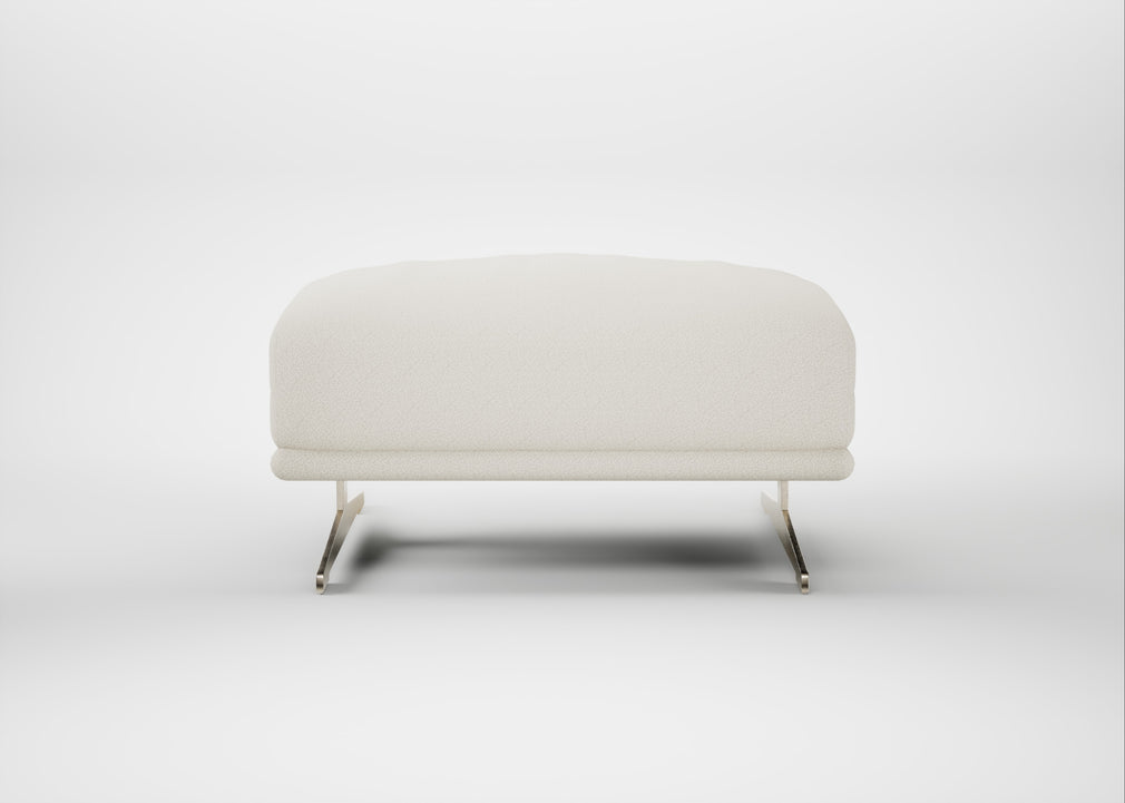 Novara Ottoman Chunky Boucle Ecru / Stainless Steel