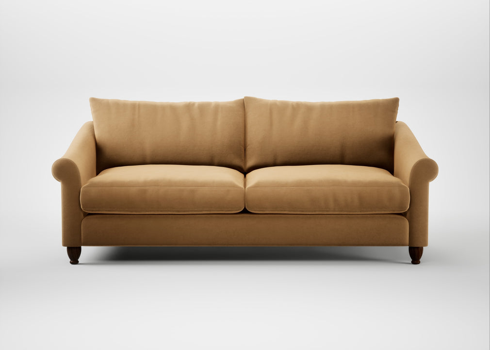 Devon 4 Seater Sofa Wool Velvet Camel / Walnut Stained