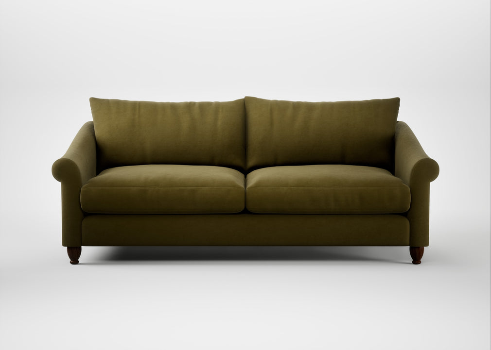 Devon 4 Seater Sofa Wool Velvet Olive / Walnut Stained
