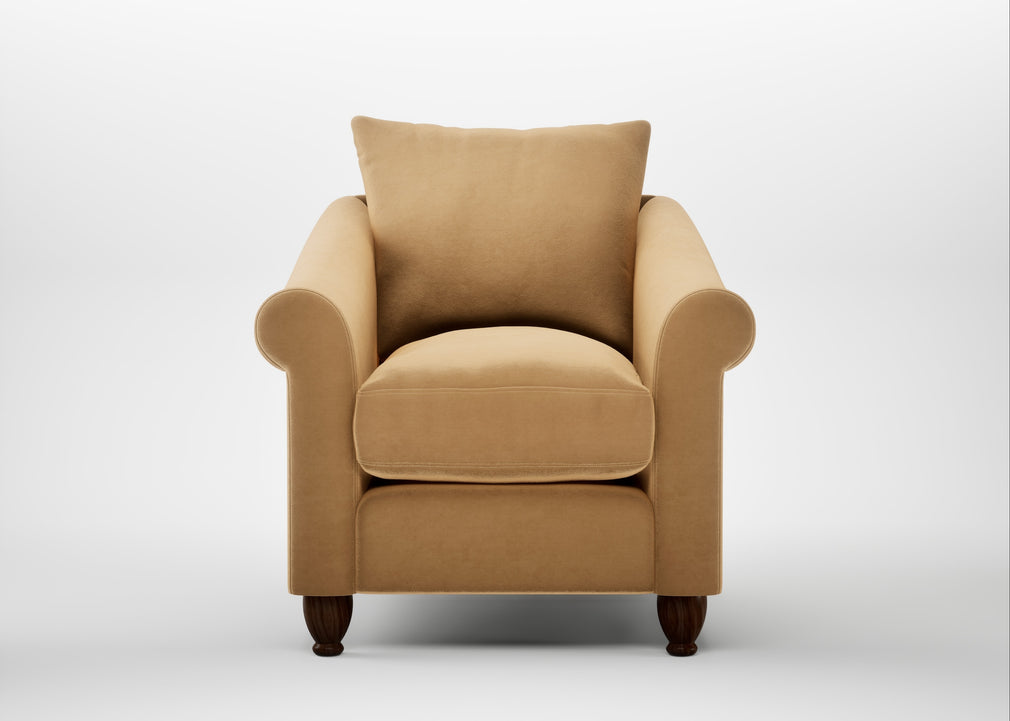 Devon Armchair Wool Velvet Camel / Walnut Stained